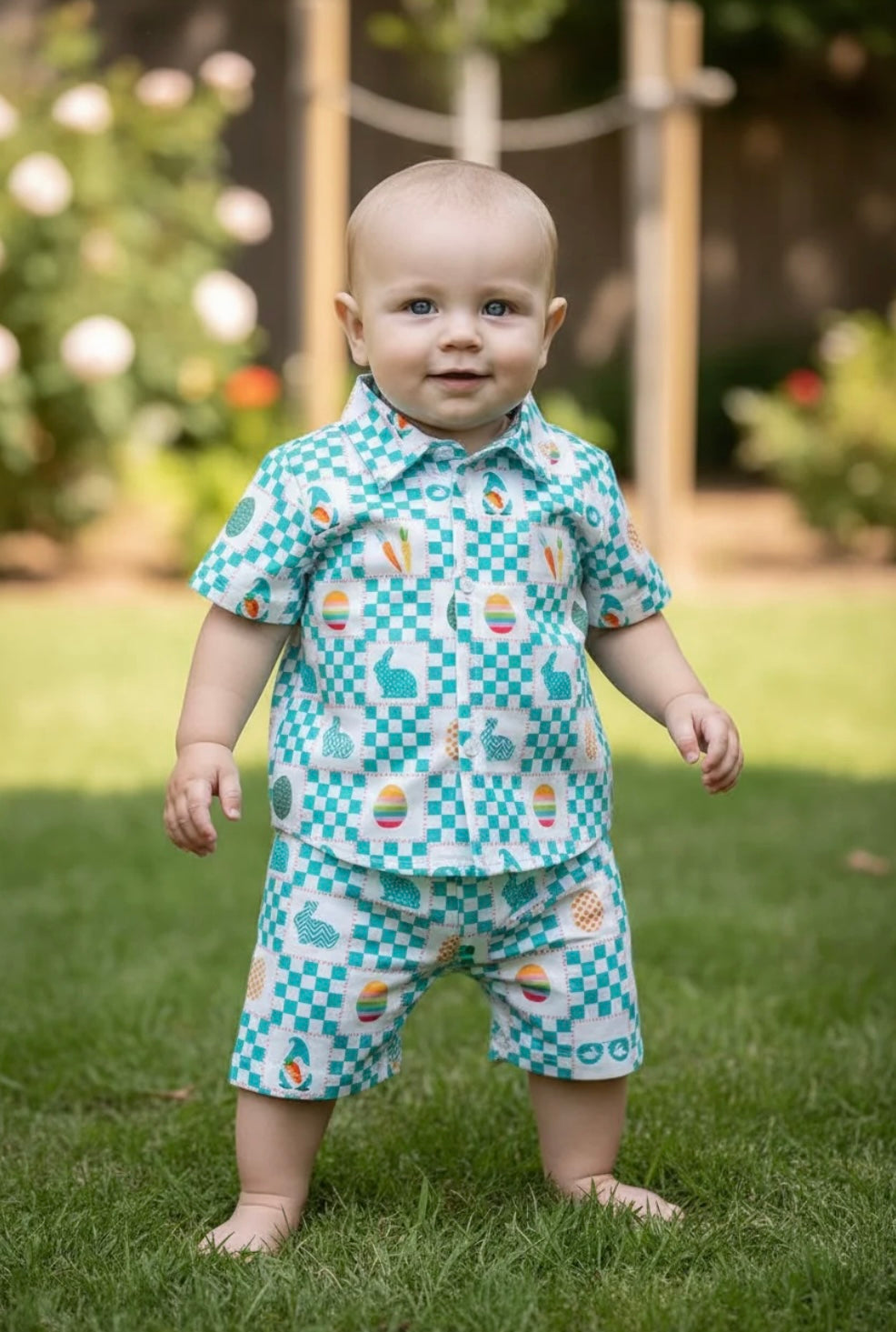 Easter checkered 2 piece boys set
