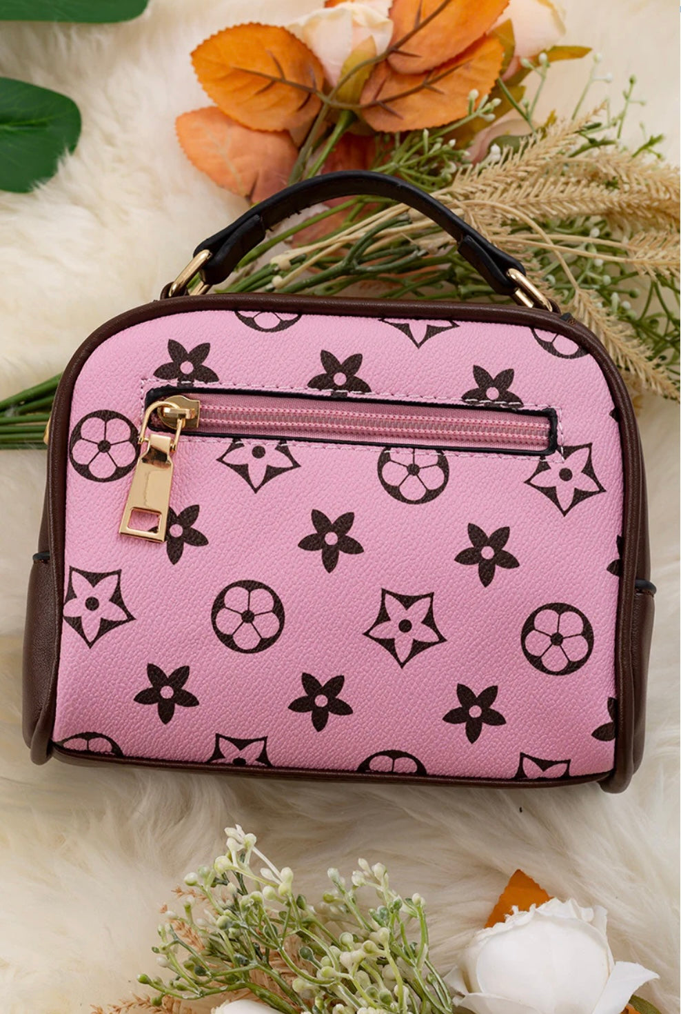 Pink/Brown star printed satchel