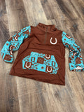 Horse shoe brown & turquoise boys pull over