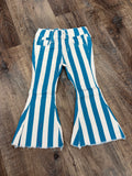 Turquoise strip boot cut denim pants